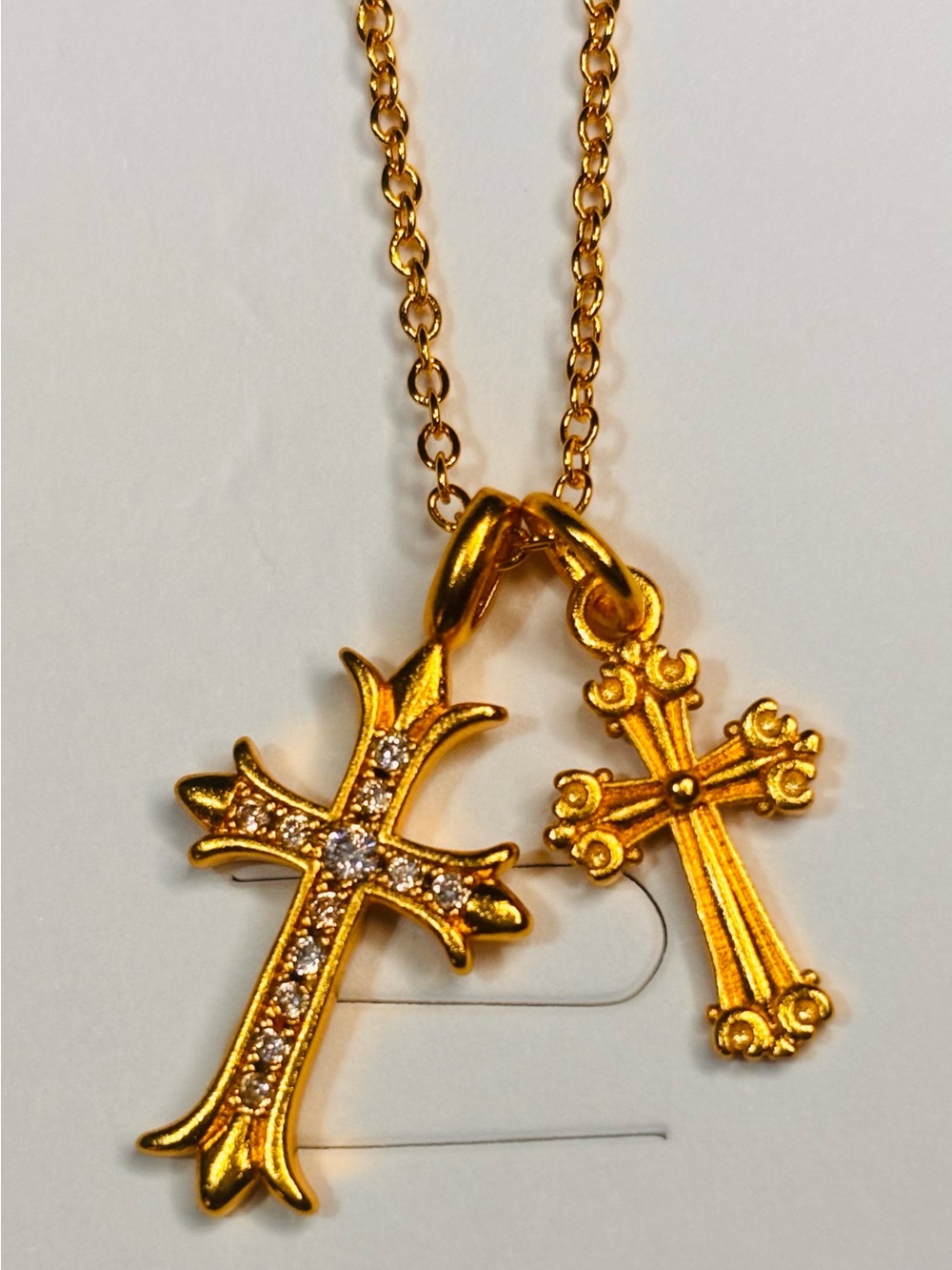 Double Cross Necklace – Gold Tone Stainless Steel Faith Jewelry